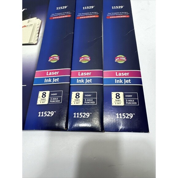 3 PACKS  Avery Print On Dividers 8 Tab 3 Hole Punched Ivory 11529 Laser/ Ink Jet - Picture 4 of 4